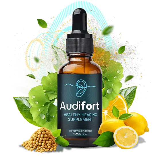 Official AudiFort bottle with lemon and botanical illustration