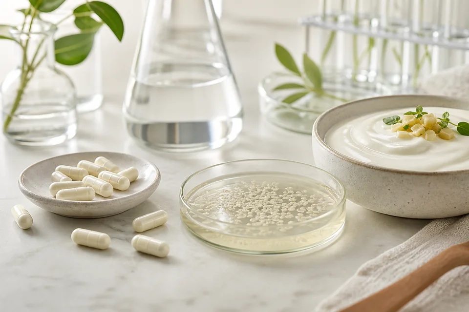 Realistic editorial still life illustrating Probiotics
