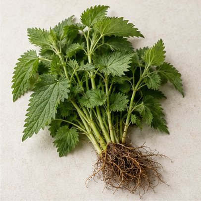 Editorial illustration of Nettle root source material